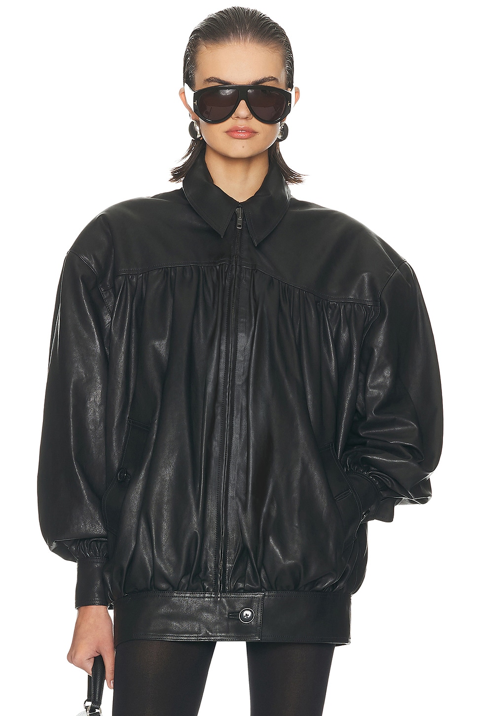Helsa The Shirred Oversized Leather Jacket