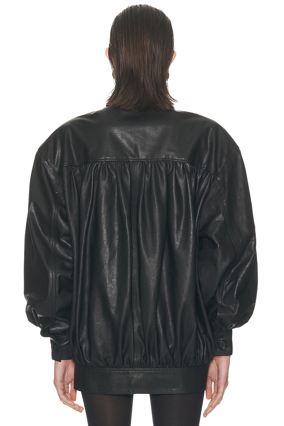 Helsa The Shirred Oversized Leather Jacket