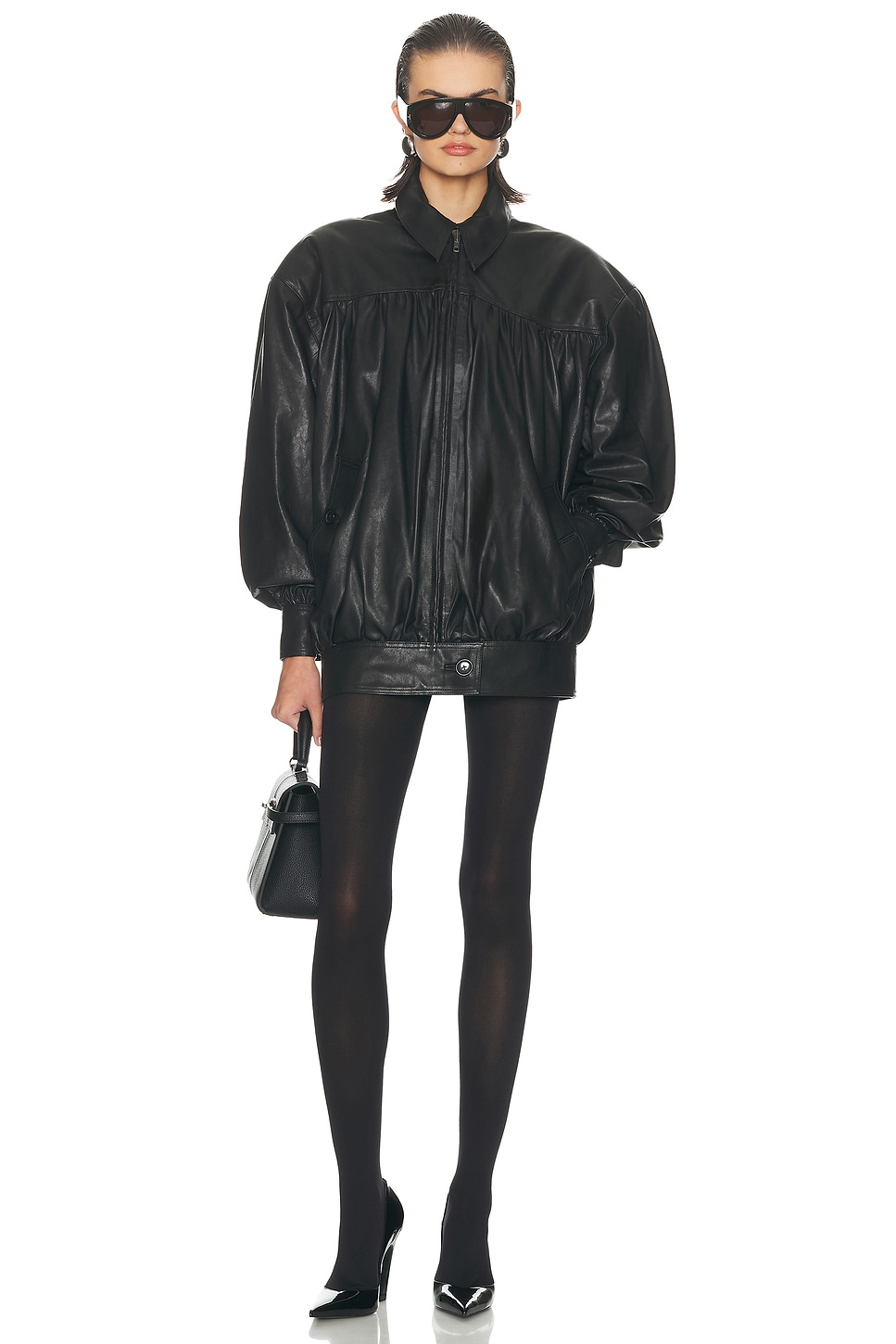 Helsa The Shirred Oversized Leather Jacket