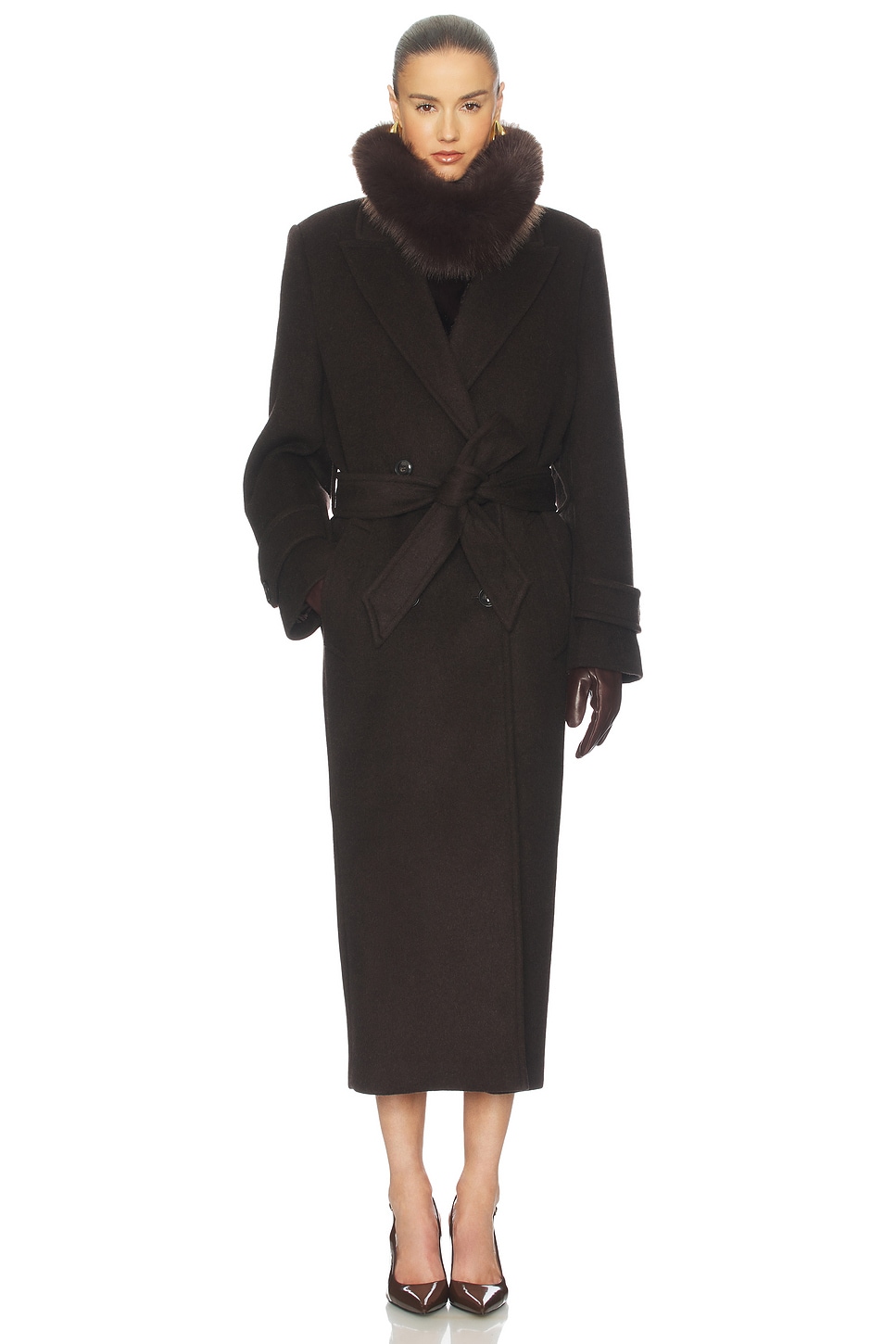Helsa Bold Shoulder Long Coat in Espresso | REVOLVE