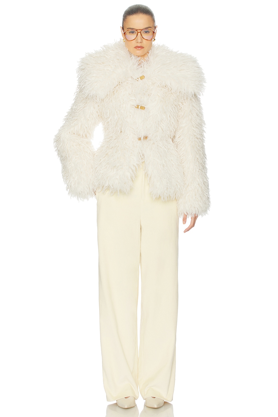 Helsa Dramatic Collar Faux Shearling Jacket in Ivory | REVOLVE