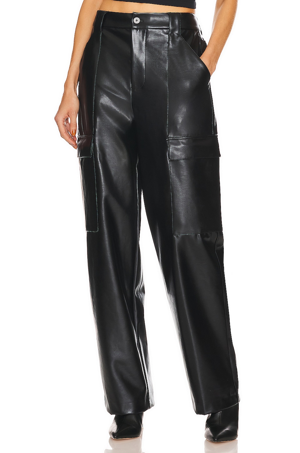 Helsa Waterbased Faux Leather Cargo Pant in Black | REVOLVE