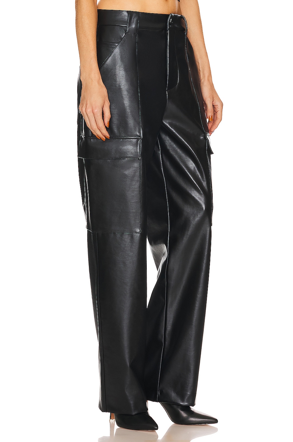Helsa Waterbased Faux Leather Cargo Pant in Black