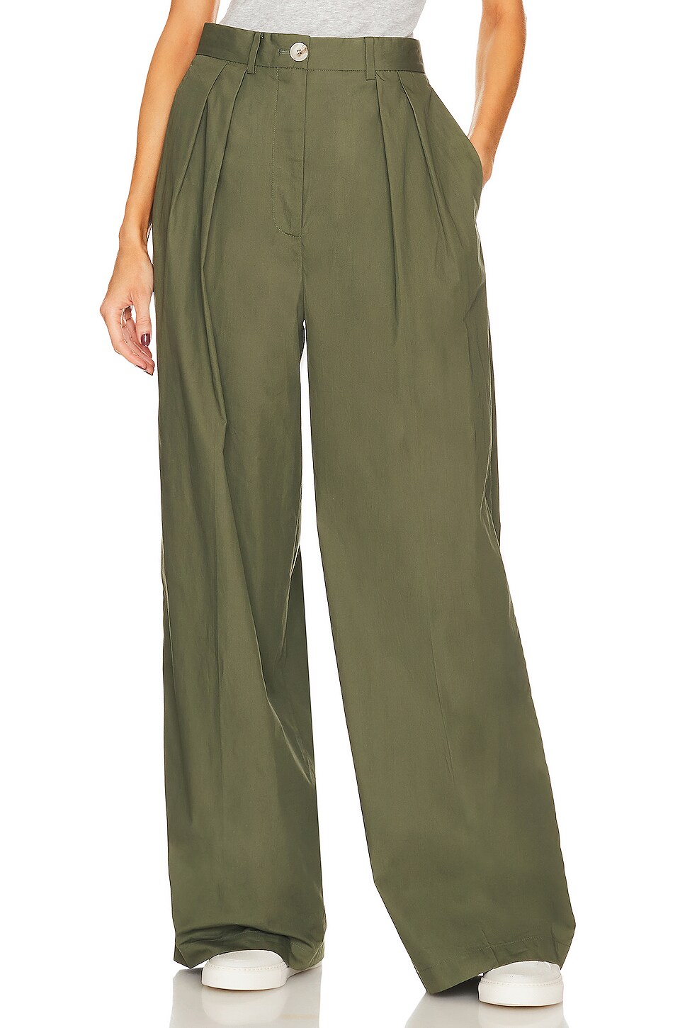 Helsa Cotton Poplin Trouser in Khaki Green