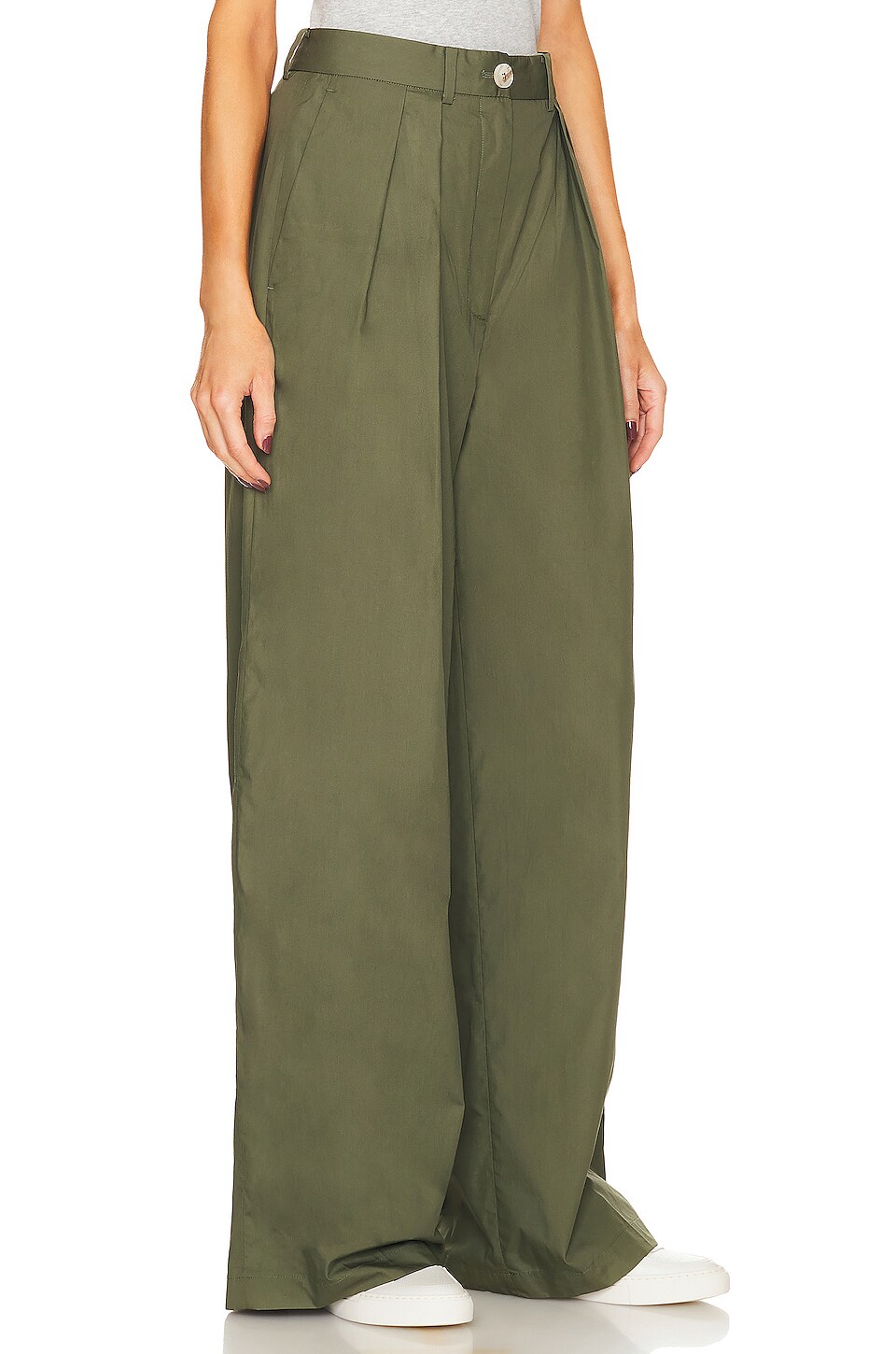 Helsa Cotton Poplin Trouser in Khaki Green