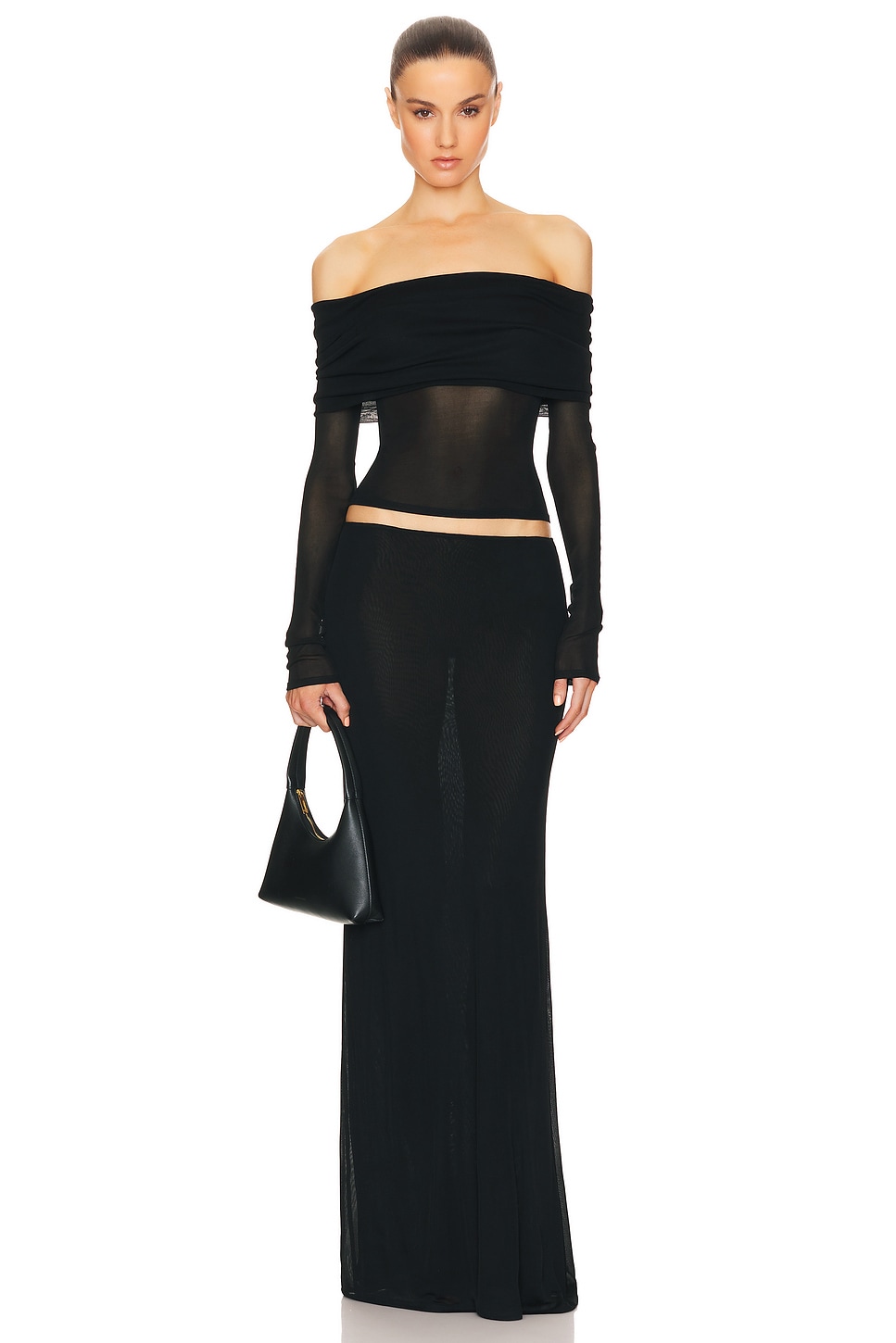 Helsa Sheer Knit Layered Maxi Skirt in Black | REVOLVE