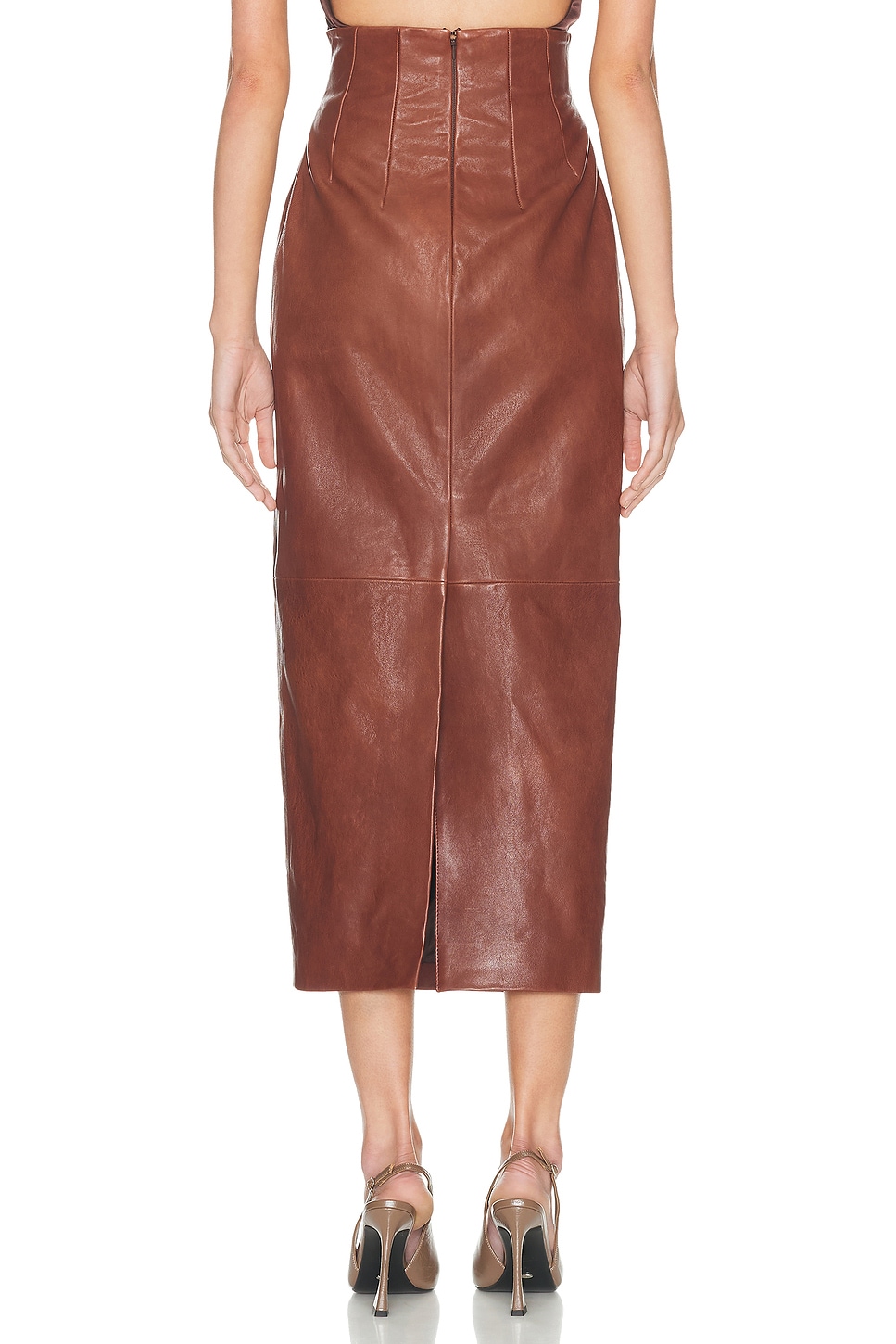 Helsa The Svelte Leather Midi Skirt