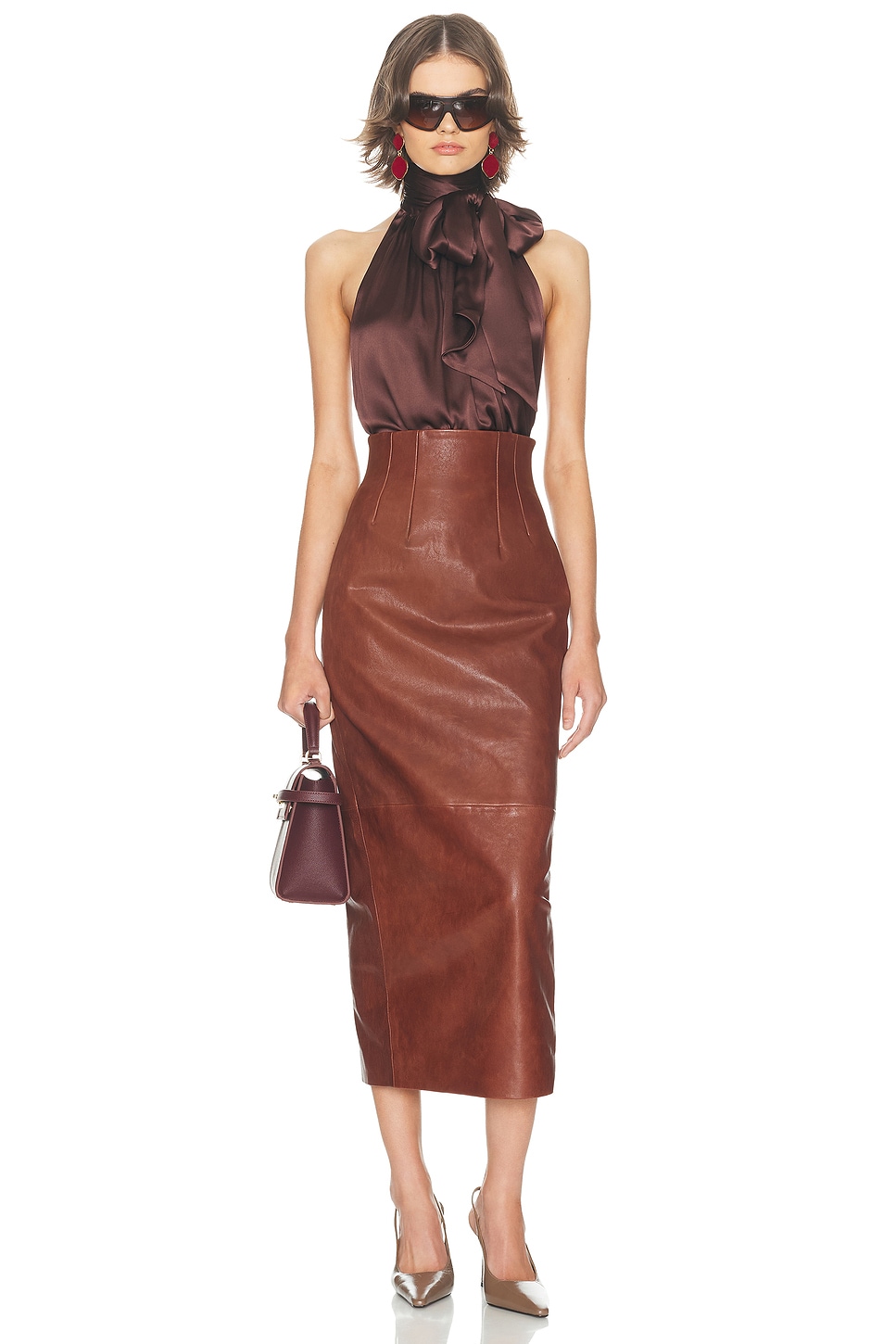 Helsa The Svelte Leather Midi Skirt
