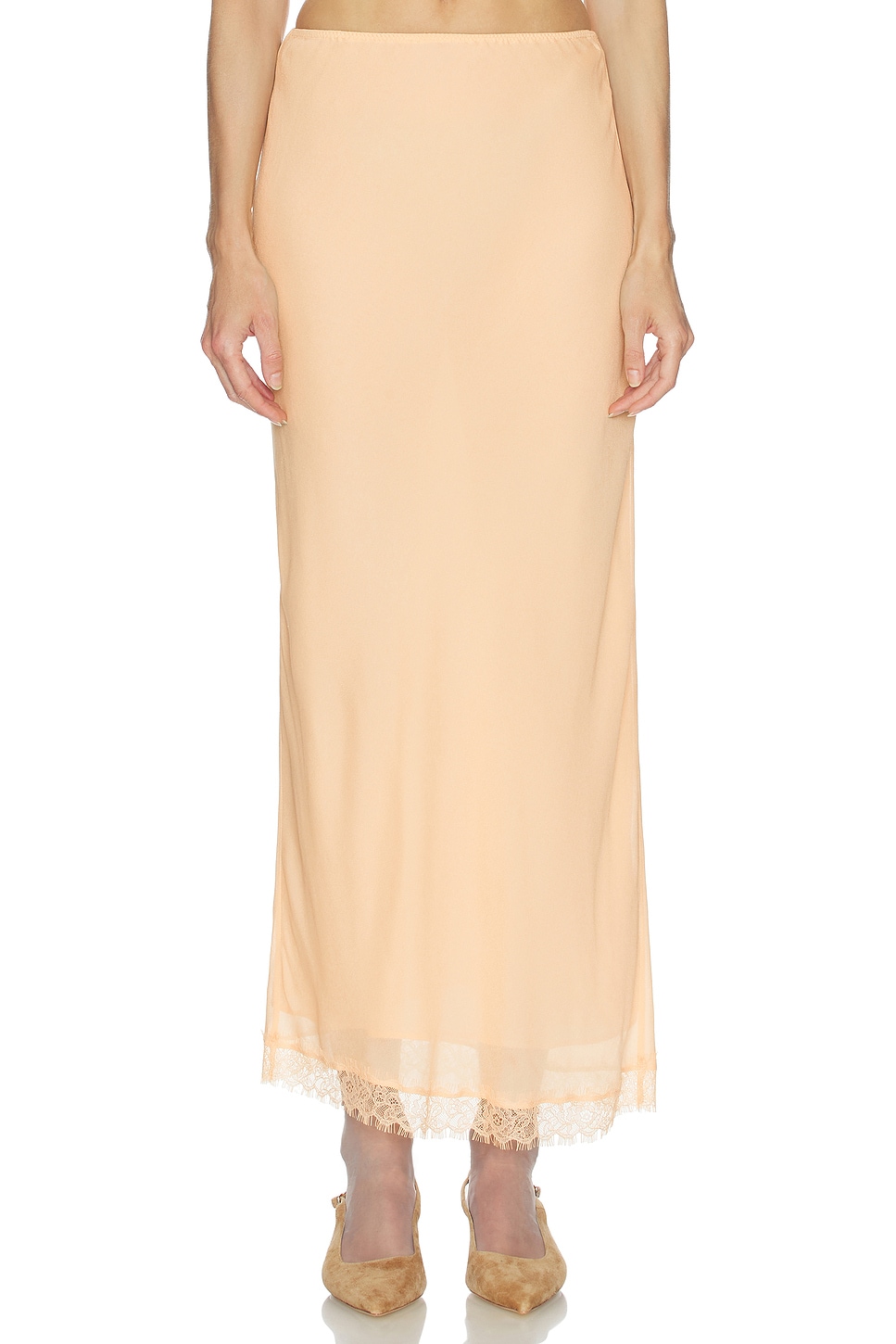 Viscose Satin Slip Skirt With Lace