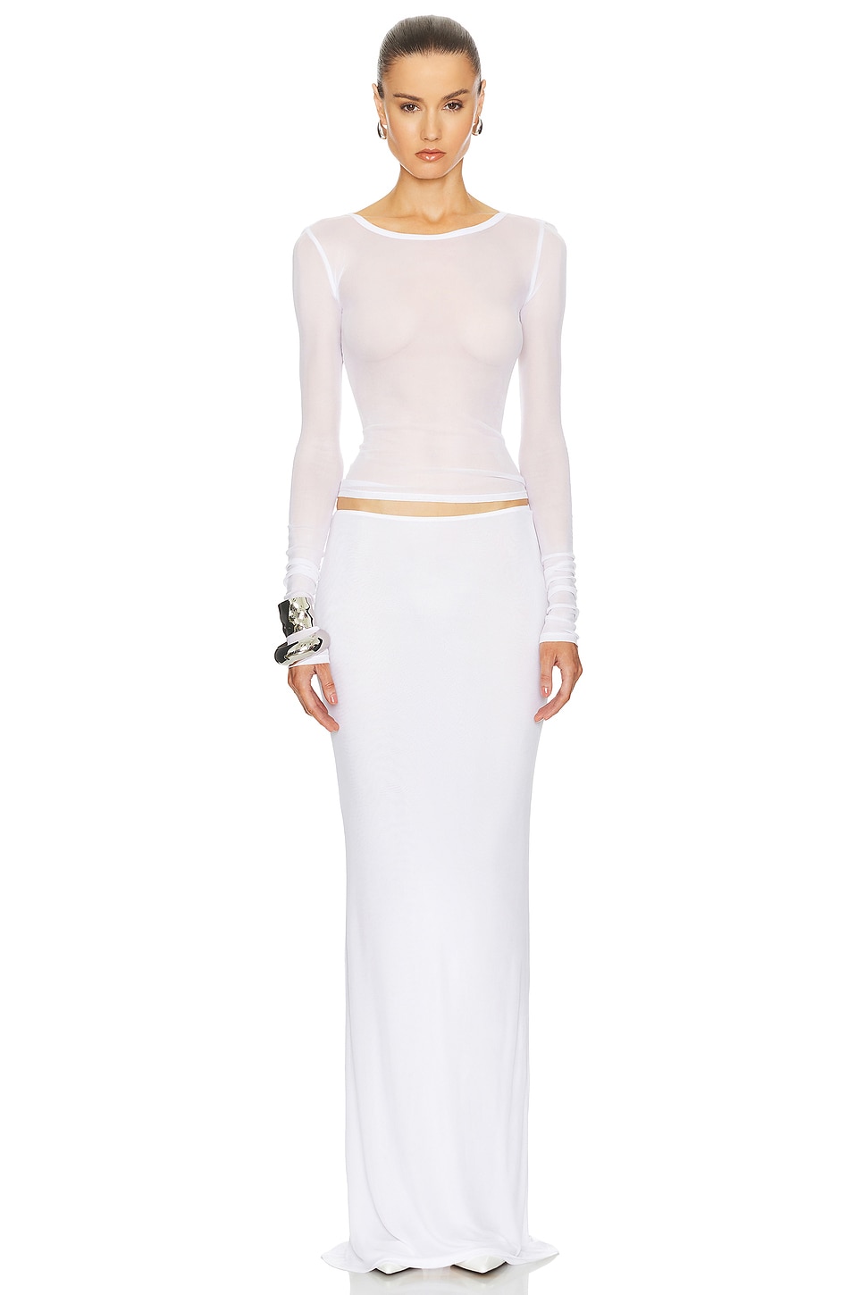 Éaphi sheer sleeve T-shirt／ivory Ivory Sexy Long Sleeve Sheer Tops for Women S Ivory at