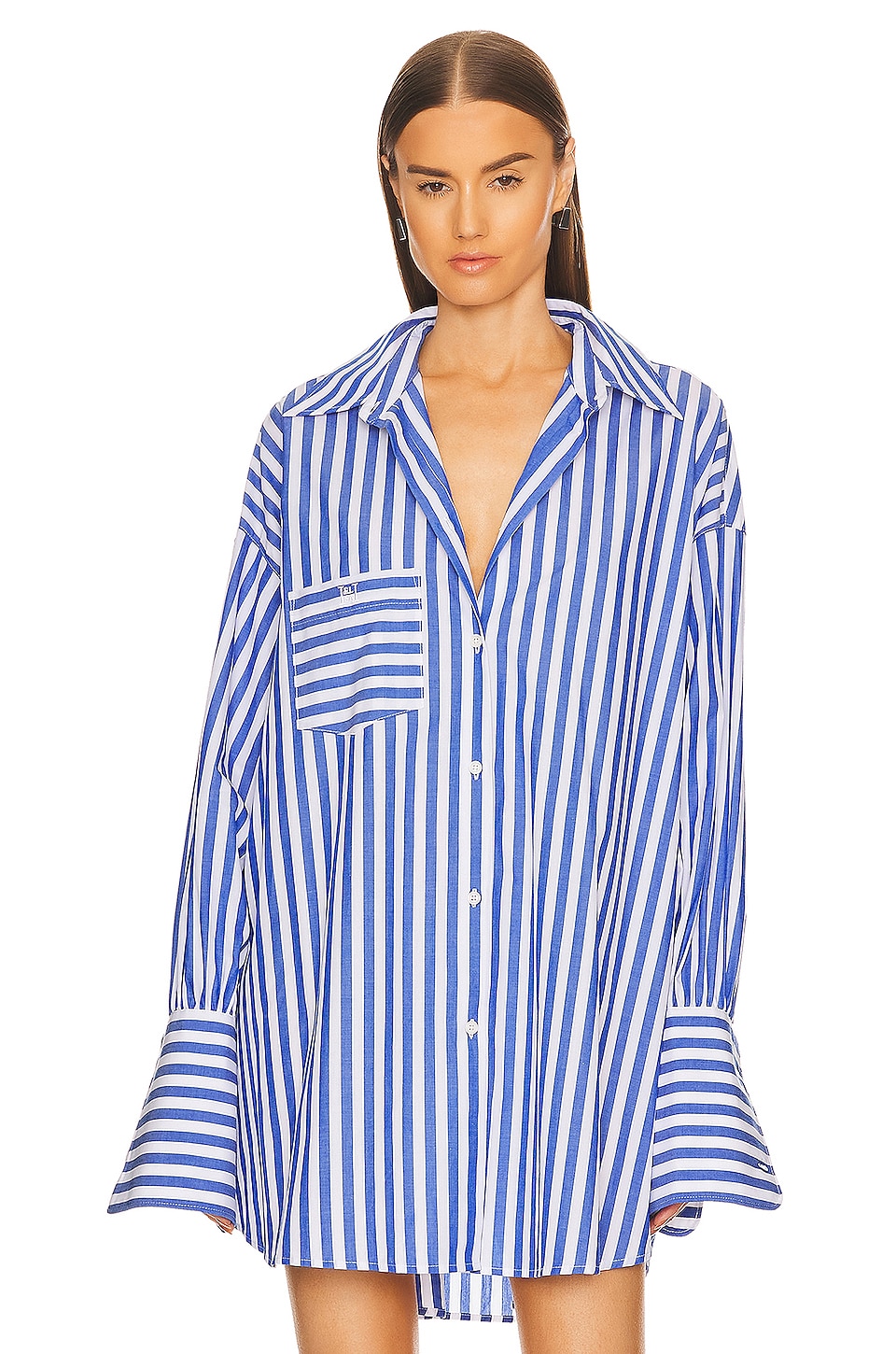 Helsa Cotton Poplin Oversized Shirt in Bright Blue Stripe