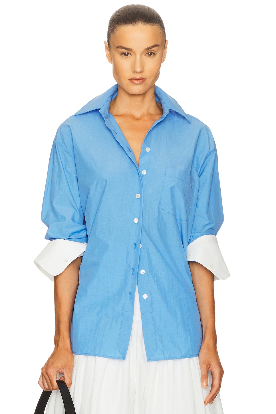 Helsa Classic Oversized Shirt in Tech Poplin in Classic Blue | REVOLVE