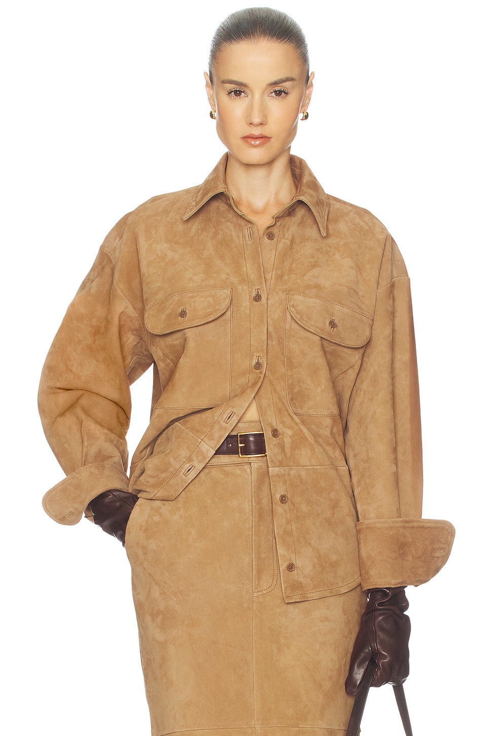 Helsa SUEDE オーバーシャツ - Caramel | REVOLVE