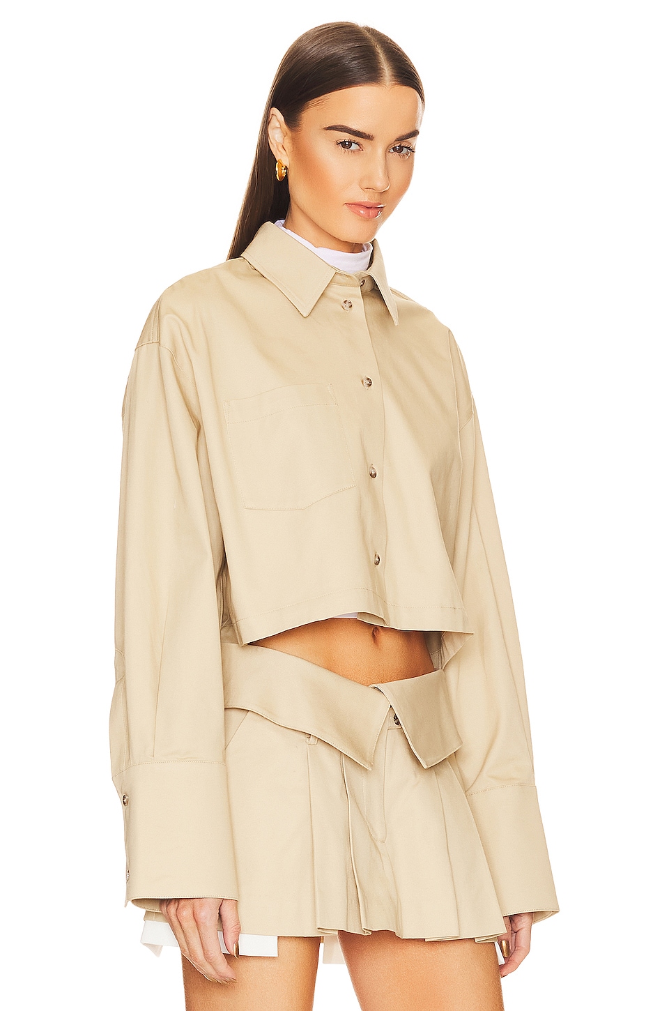 Helsa Chino Cropped Shirt in Khaki