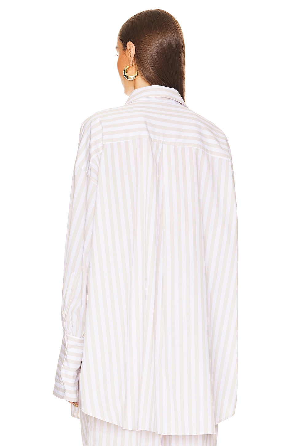 Helsa Cotton Poplin Stripe Oversized Shirt in Beige Stri…