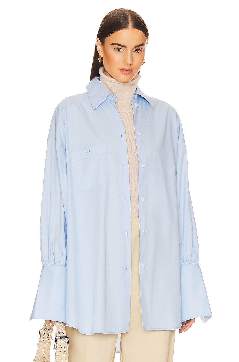 Helsa Cotton Poplin Oversized Shirt in Sky Blue | REVOLVE
