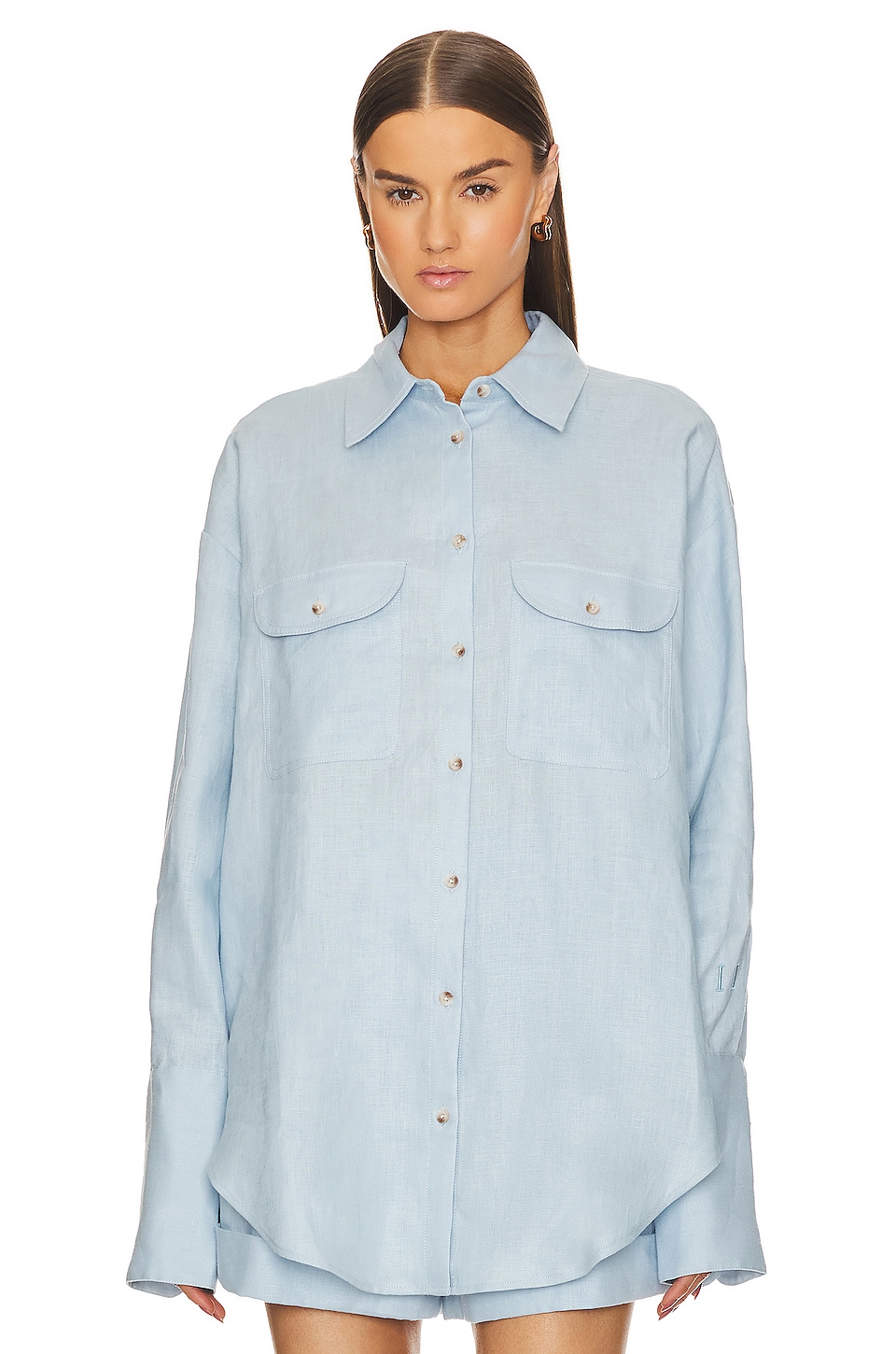 Helsa Linen Button Down Shirt in Chambray Blue
