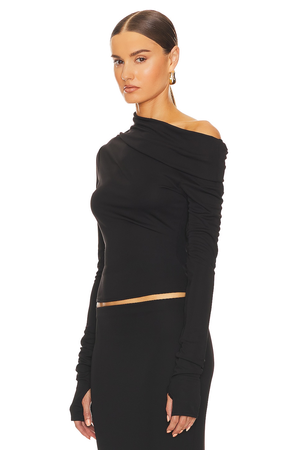 Helsa Matte Jersey Drape Shoulder Top