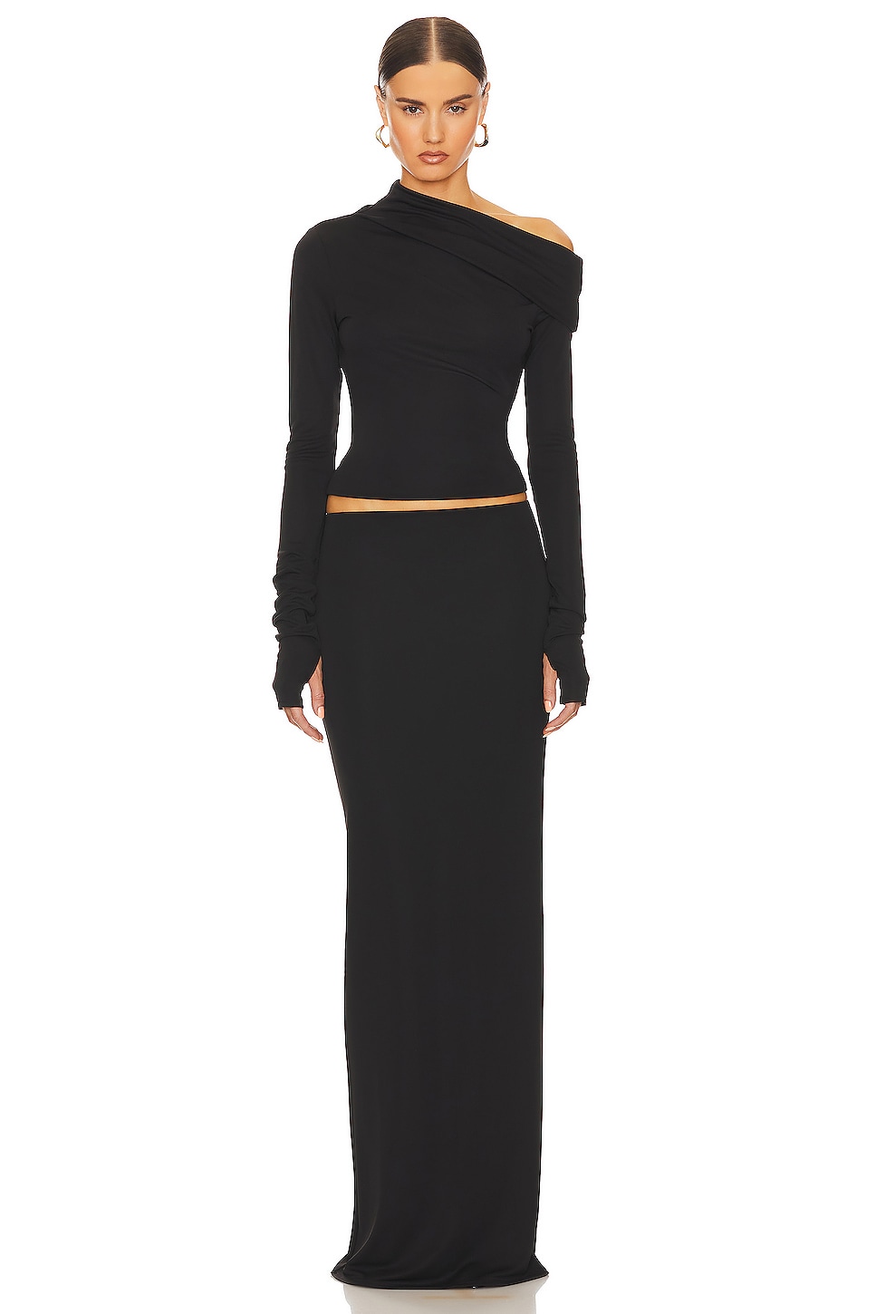 Helsa Matte Jersey Drape Shoulder Top