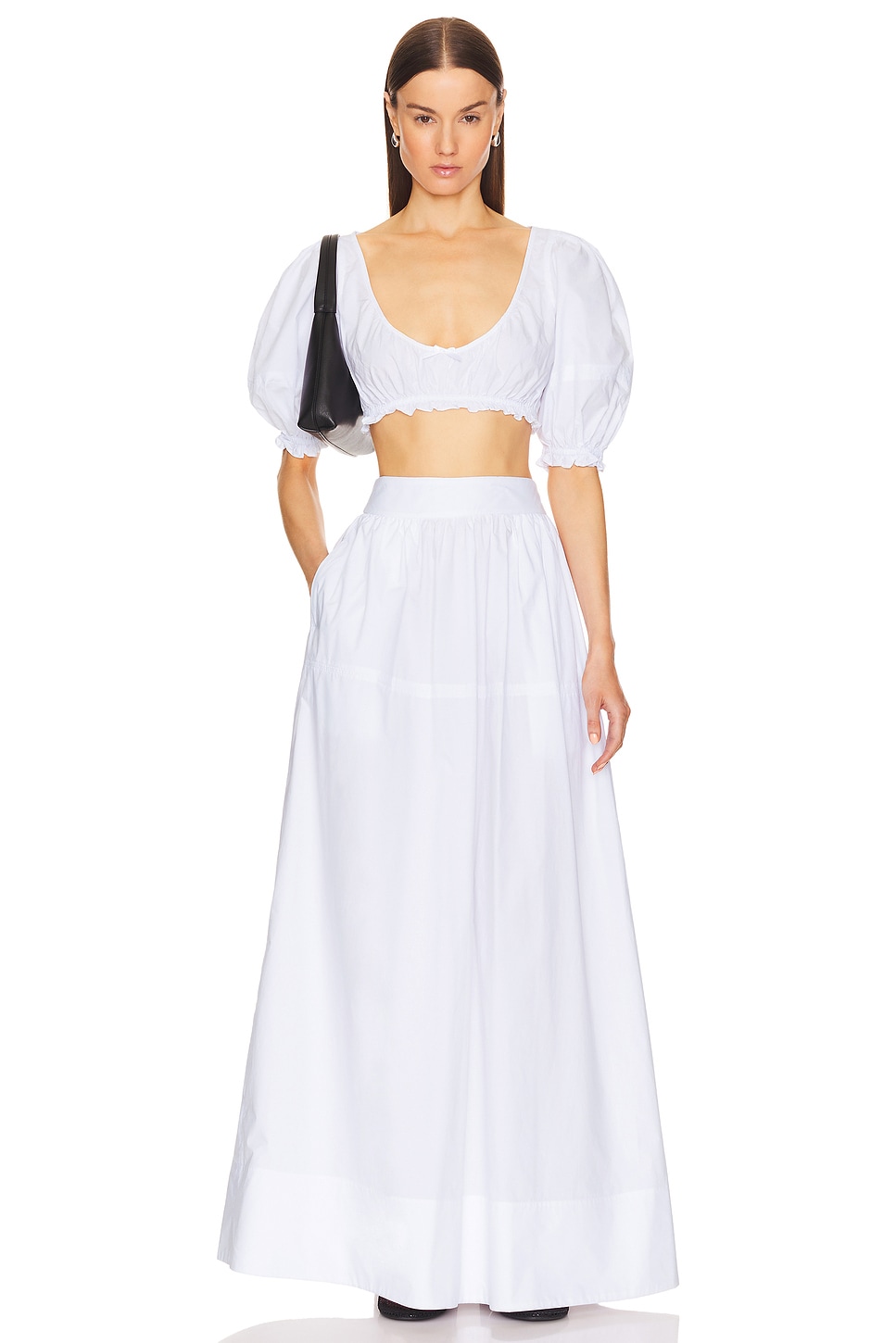 Helsa Poplin Cropped Peasant Top thumbnail