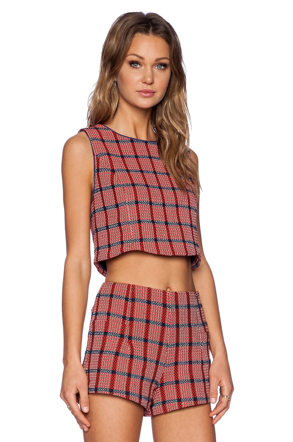 harlyn Slit Back Top in Poppy Plaid