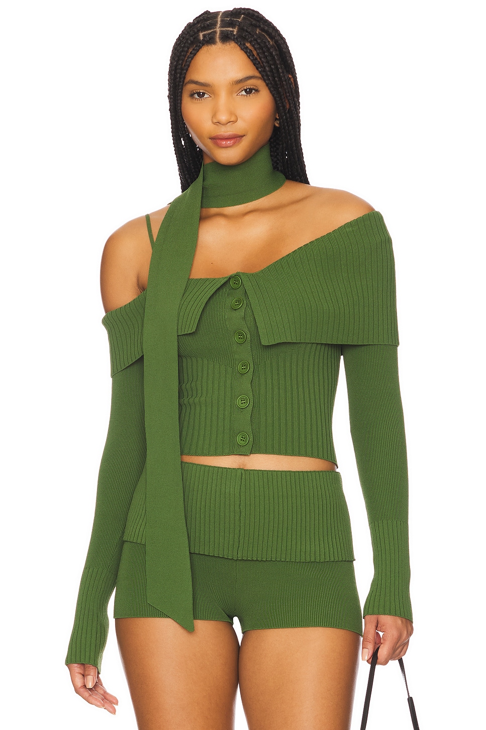House of Sunny One Love One Shoulder Sweater in Pine Green