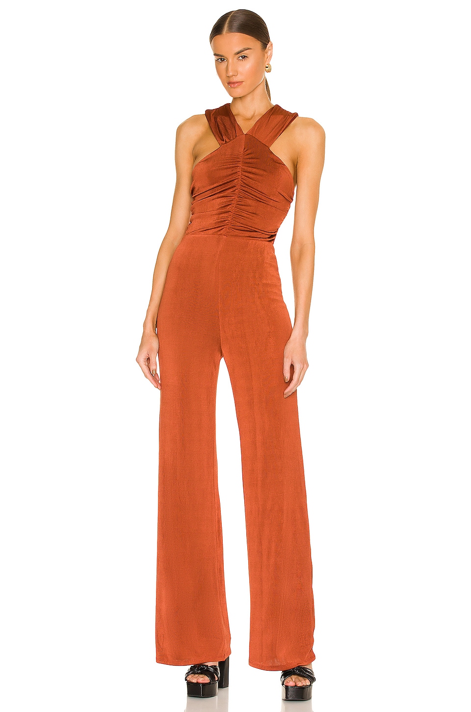 Burnt Orange and Rusty Brown Jumpsuit for Wedding Guest by House of Harlow