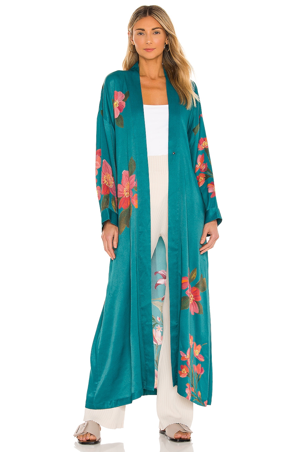 House Of Harlow 1960 X Revolve Maxi Robe With Fringe In Dark Teal Floral