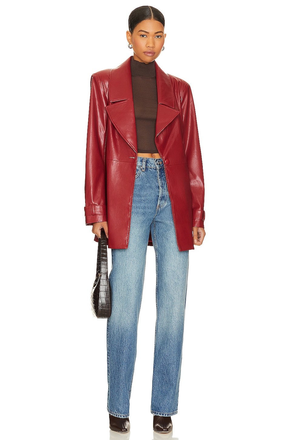 House of Harlow 1960 x REVOLVE Bordeaux Faux Leather Blazer in Red