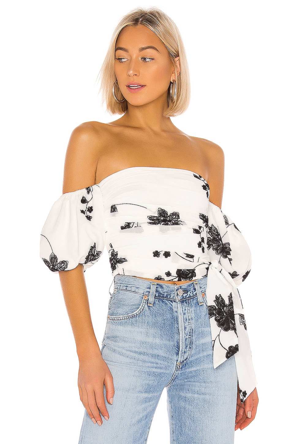 House of Harlow 1960 x REVOLVE Leya Embroidered Top White & Black