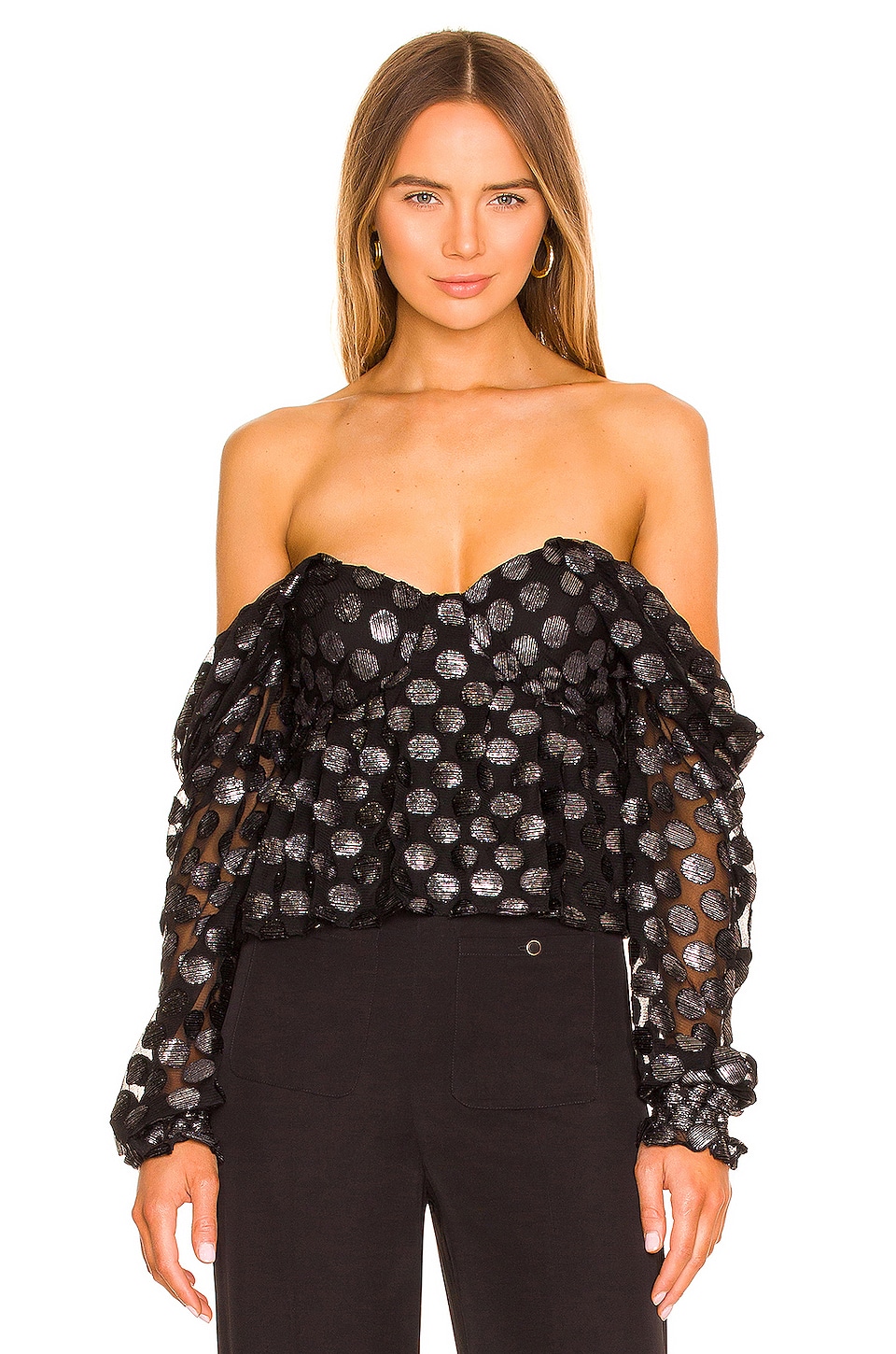 House of Harlow 1960 x REVOLVE Burna Blouse in Black Metallic Dot | REVOLVE