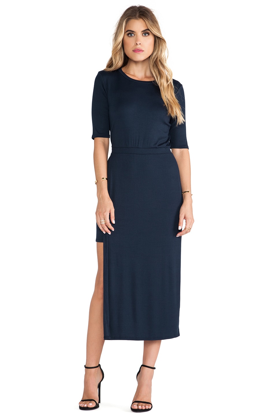 Heather High Slit Midi Dress in Onyx | REVOLVE