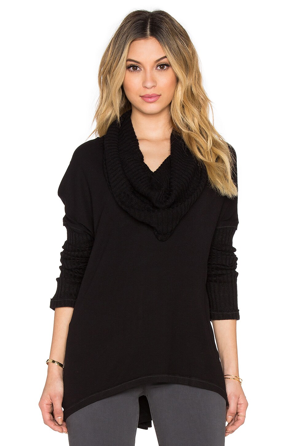 Heather Cowl Neck Sweater in Black 