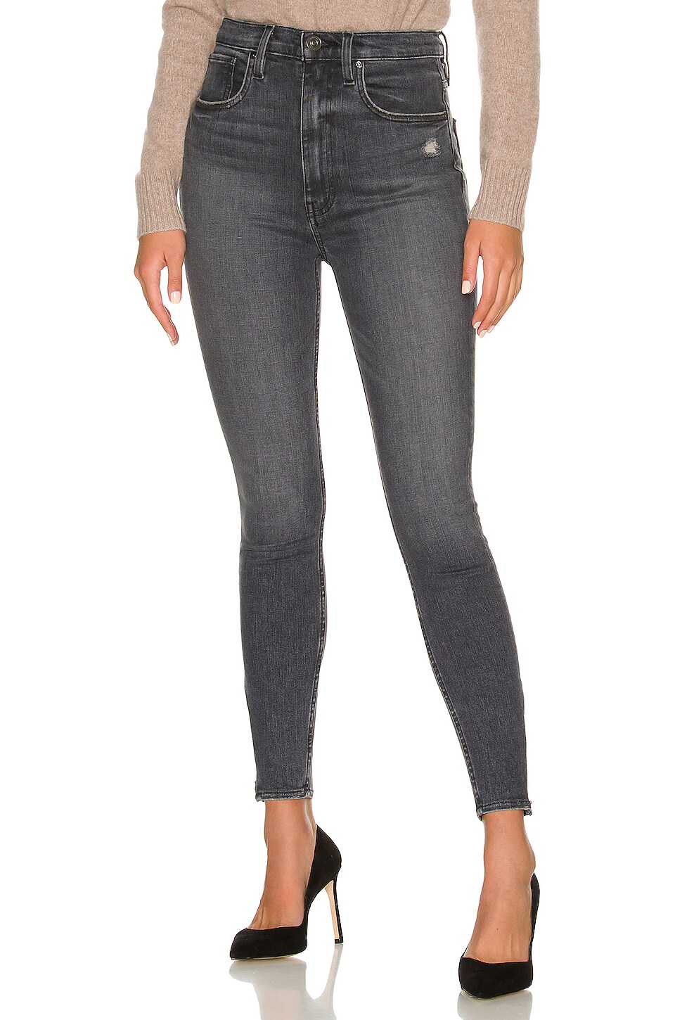 Jean Femme Hudson Ava Super Skinny Crop - Taille 28, Longueur 25.5 - Délavé Cuir Noir