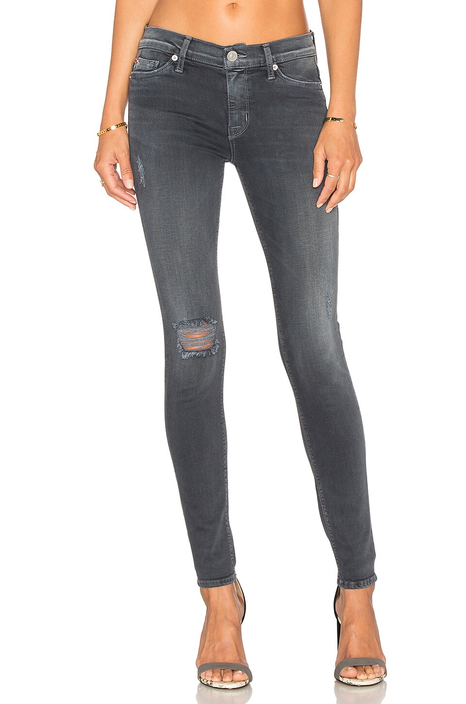 Hudson Women's Nico Mid Rise Super Skinny Stretch Jeans Gray Size 26
