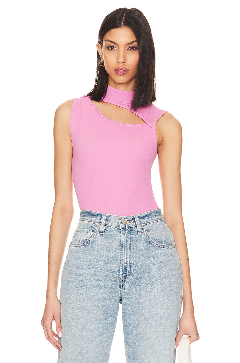 Hudson Jeans Mock Neck Cut Out Tank in Fuchsia Pink | REVOLVE