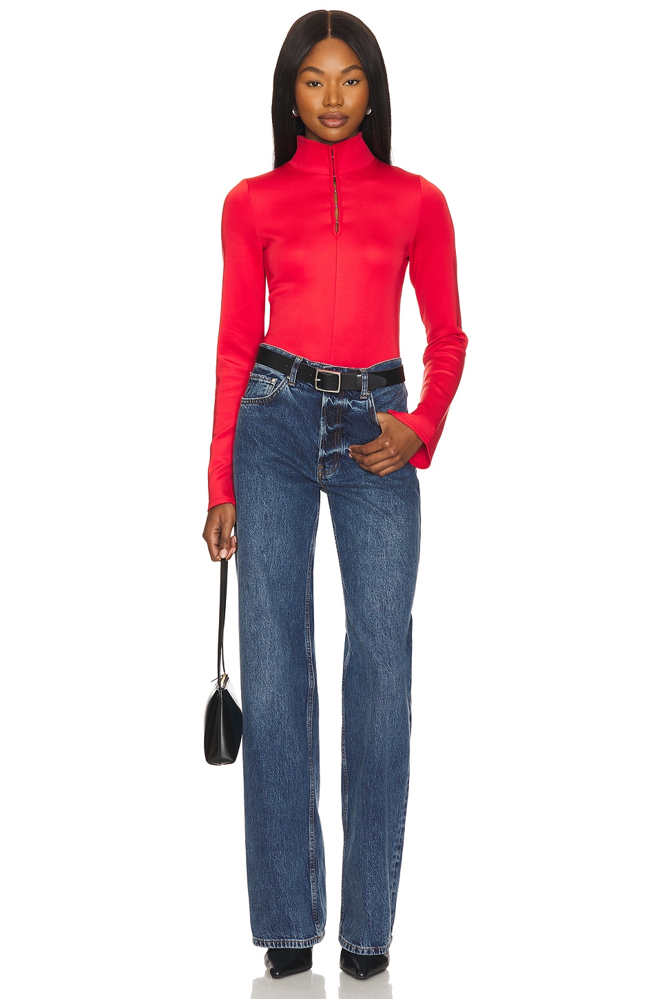 Hudson Jeans Long Sleeve Hook & Eye Bodysuit in Poinsettia