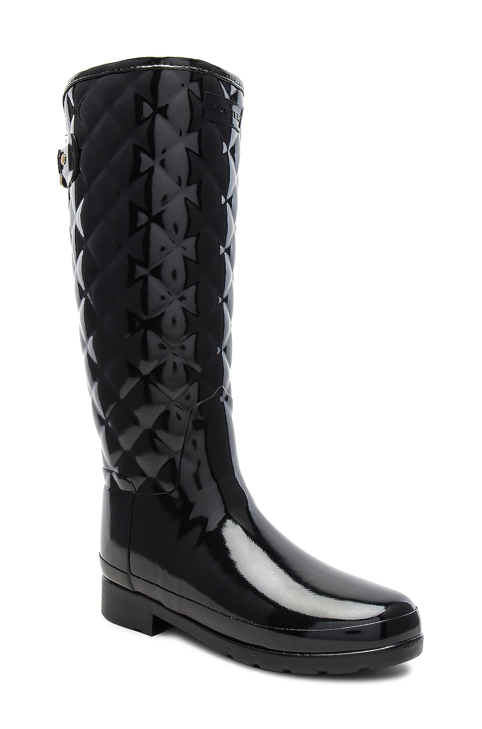 Hunter Refined Gloss Quilt Tall Boot in Black | REVOLVE