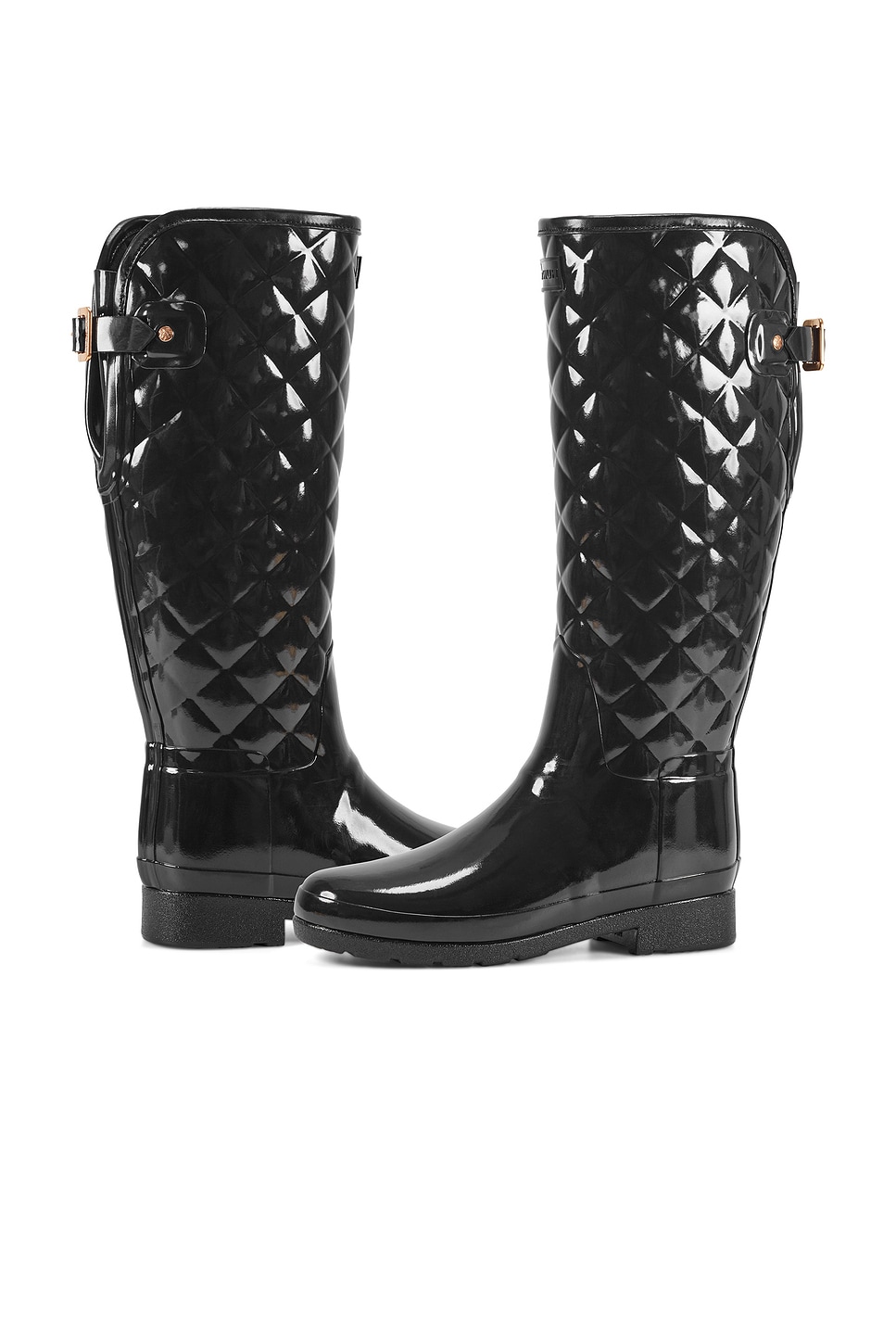 Hunter REFINED GLOSS QUILT レインブーツ - Black | REVOLVE
