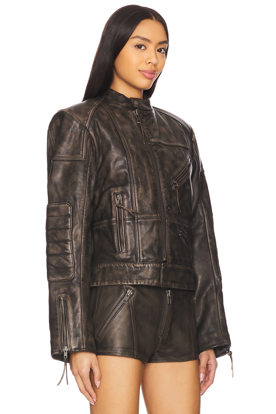 Lavinia Leather Racer Jacket - Thumbnail 3