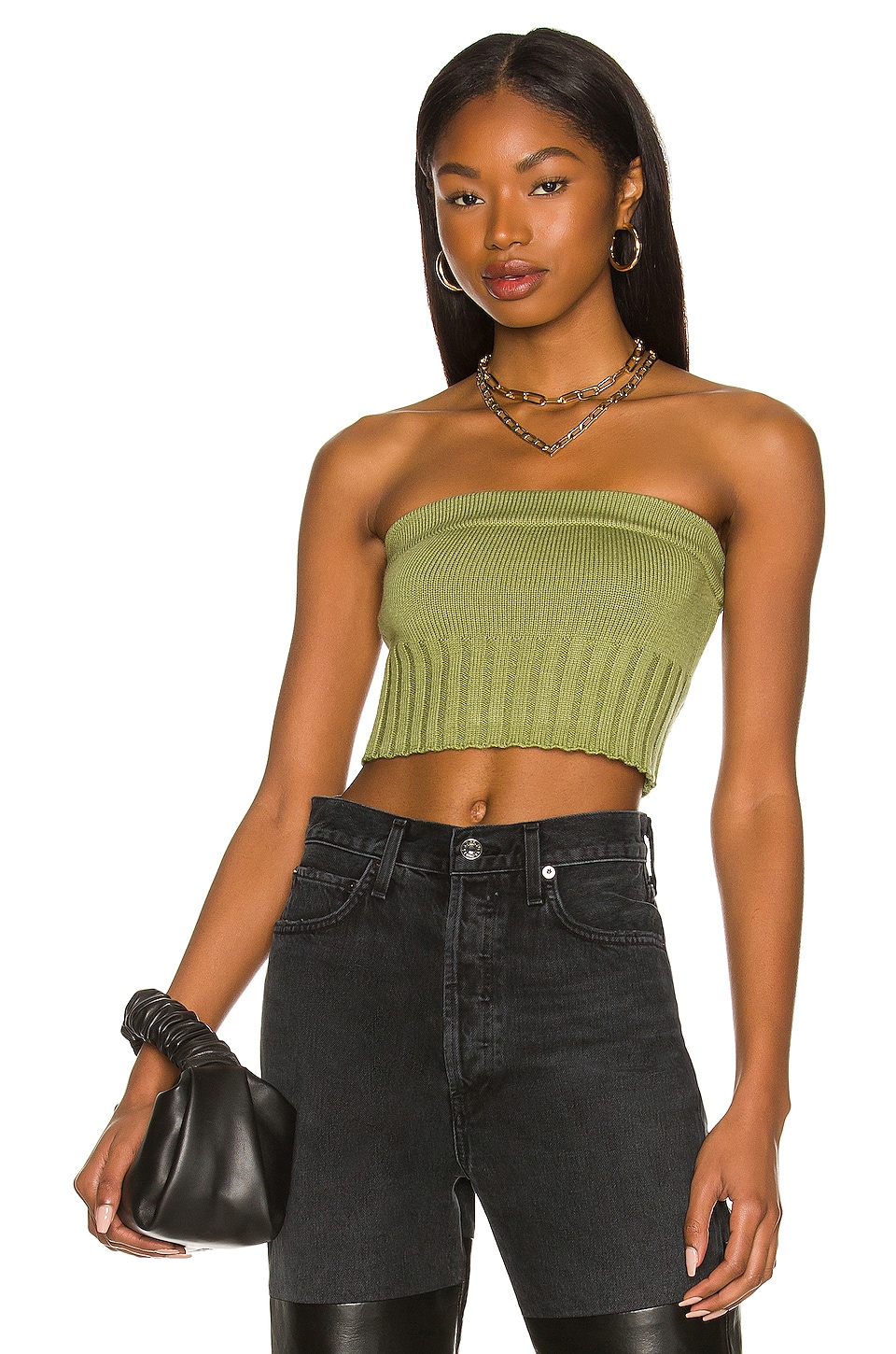 h:ours Loren Knit Tube Top in Olive ...