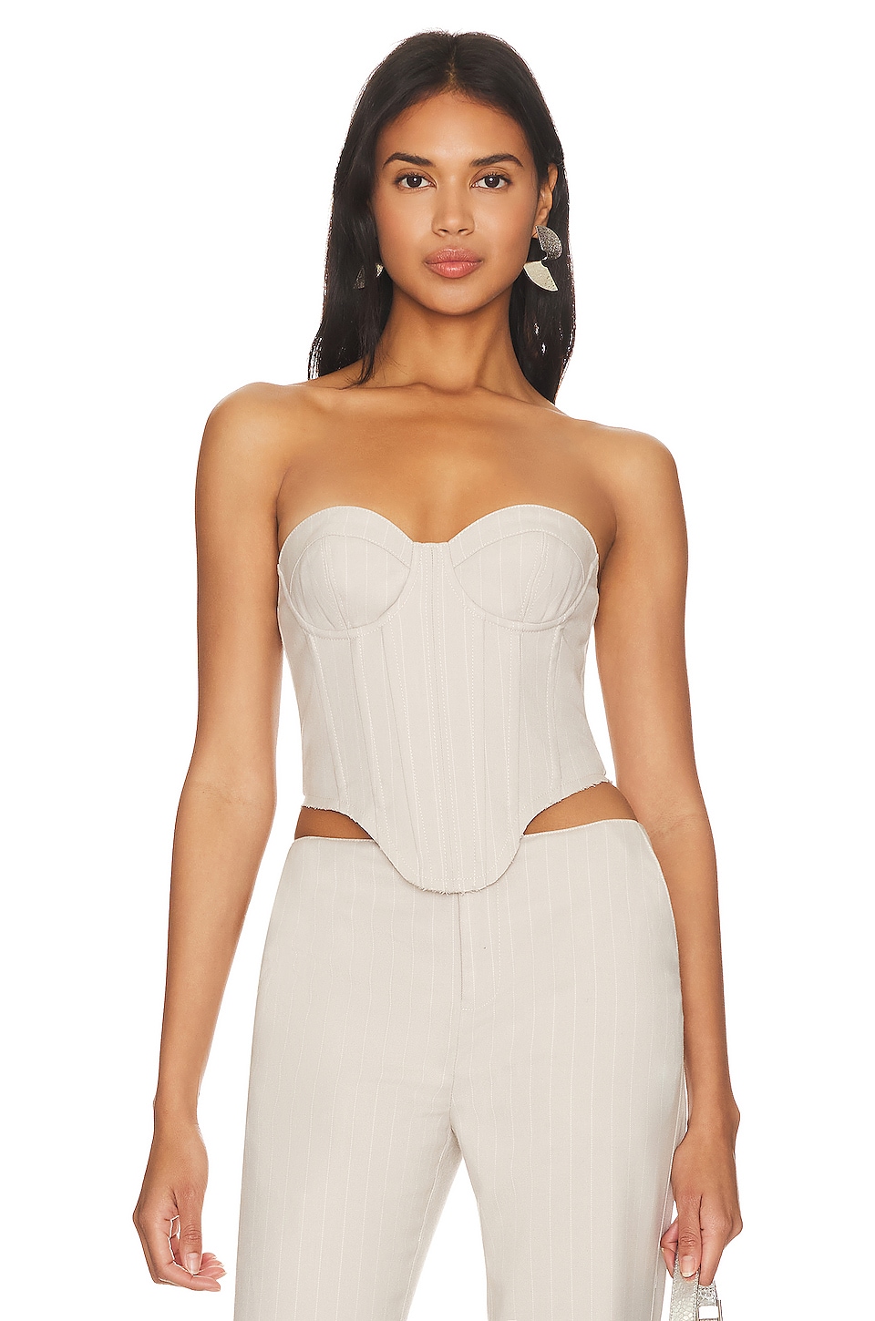 h:ours Amira Corset Top in Gray & White