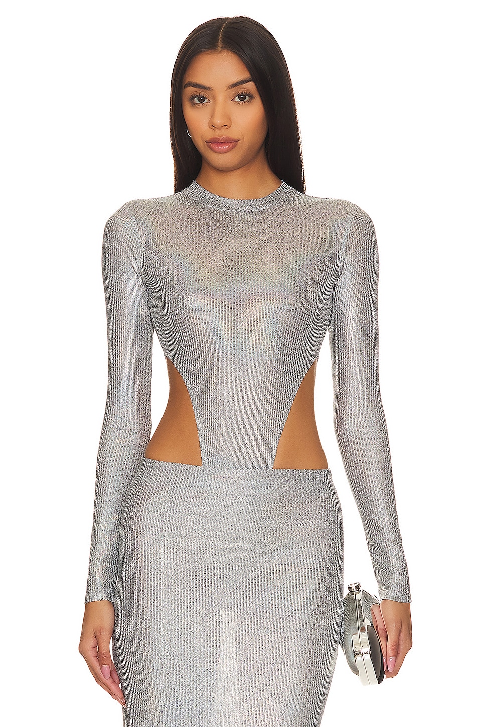 h:ours Shirley Bodysuit in Metallic Silver