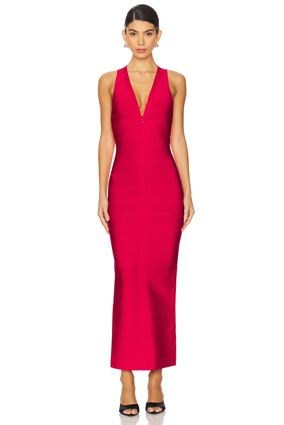 chinese dress ladies Herve Leger Red Long Sleeve Plunge Bandage Dress  Studded Petals Vintage