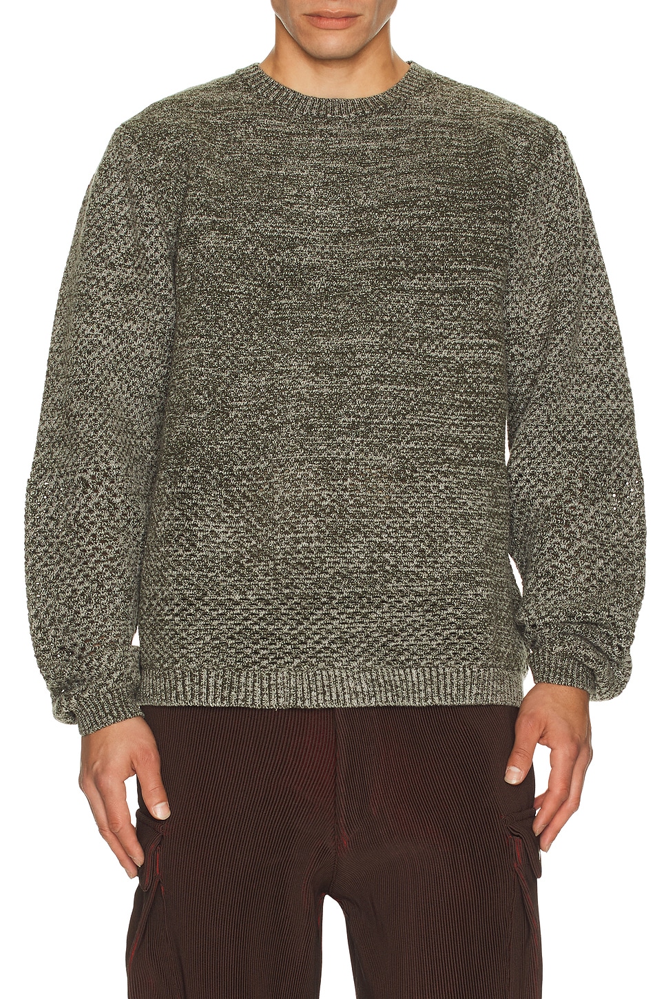 ISA BOULDER Solid Crochet Crewneck Sweater in Moss Grey | REVOLVE