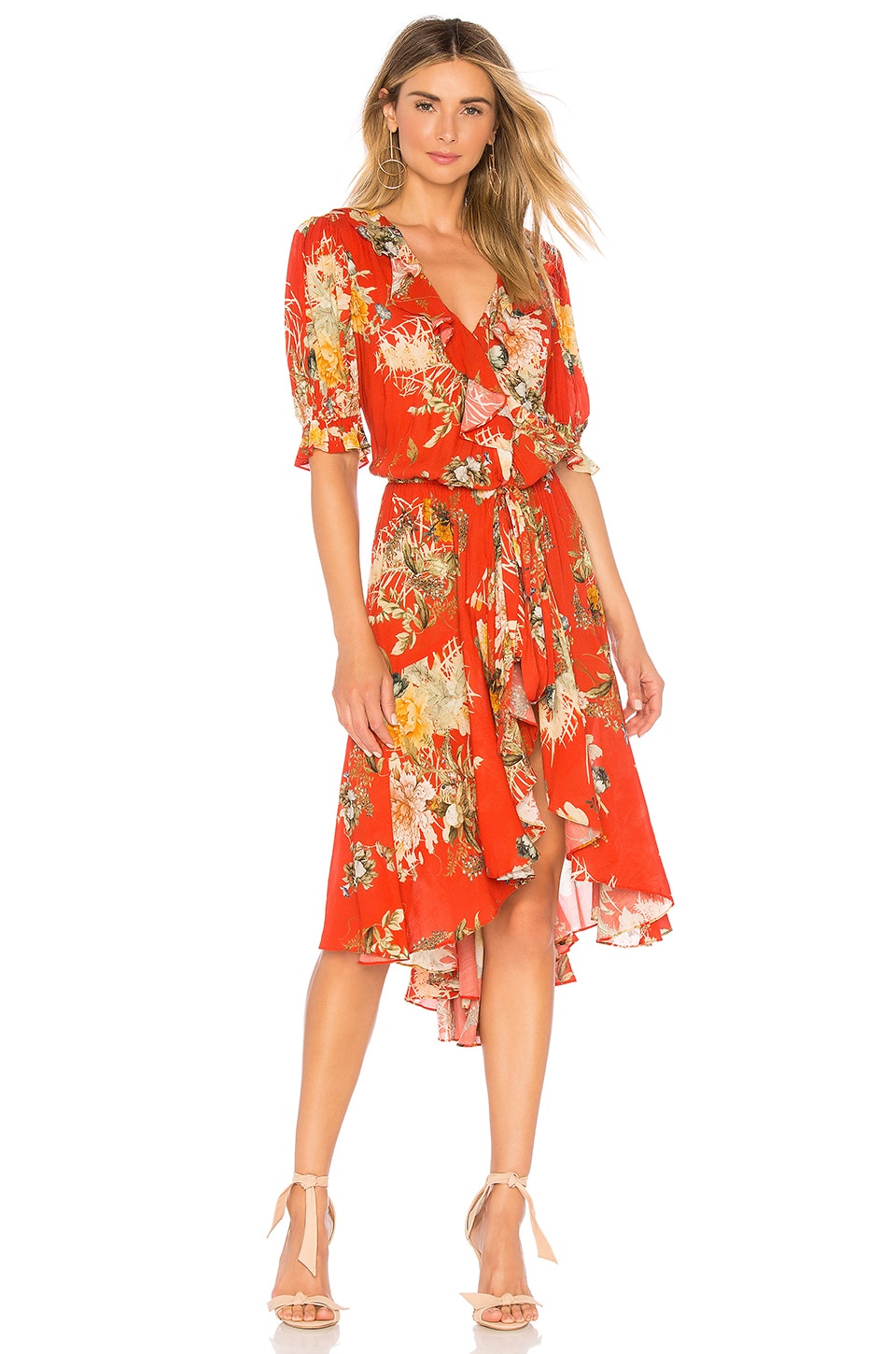 Icons Ruffle Cha Cha Dress In Red Floral