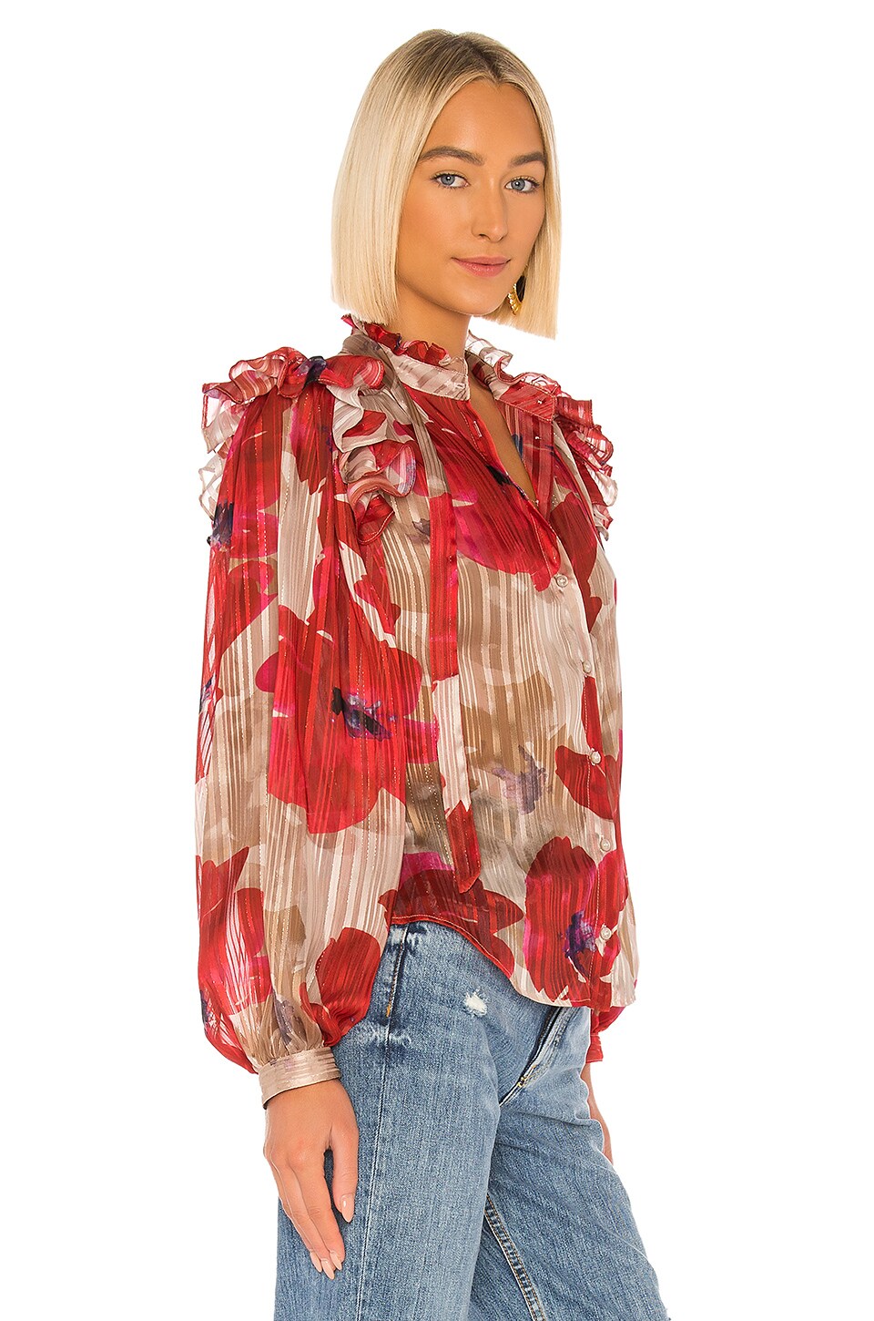 devotion embroidered ruffle blouse