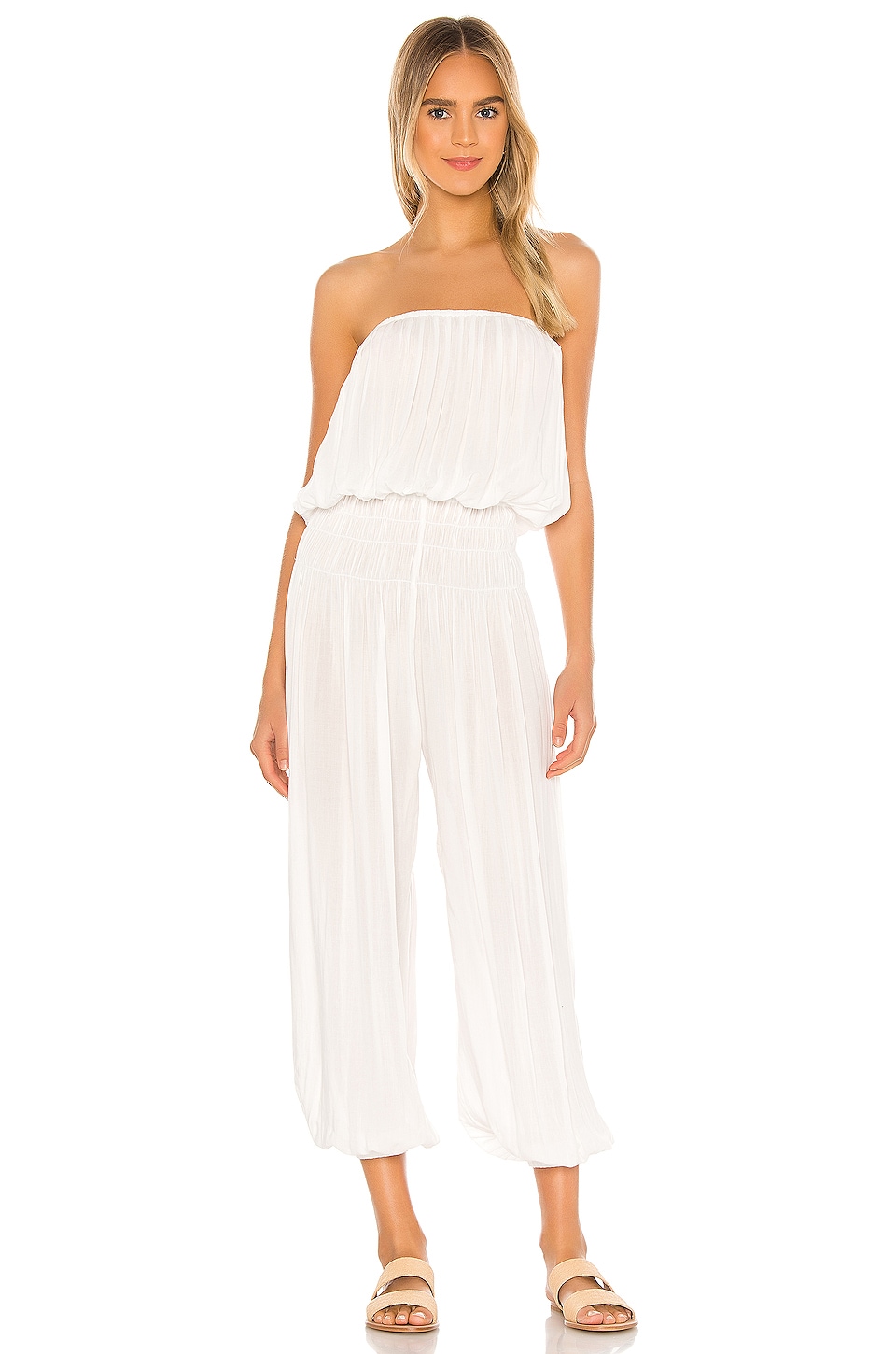 Indah Seychelle Strapless Pleated Jumpsuit in Bone