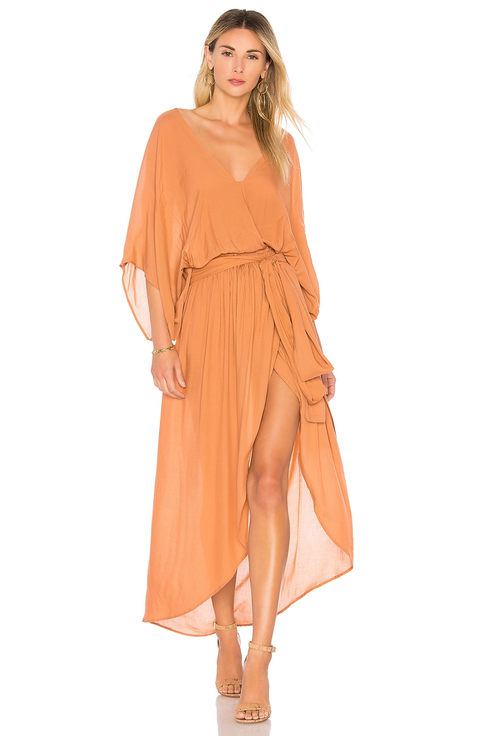 Indah Quill Kimono Maxi Dress in Clay REVOLVE
