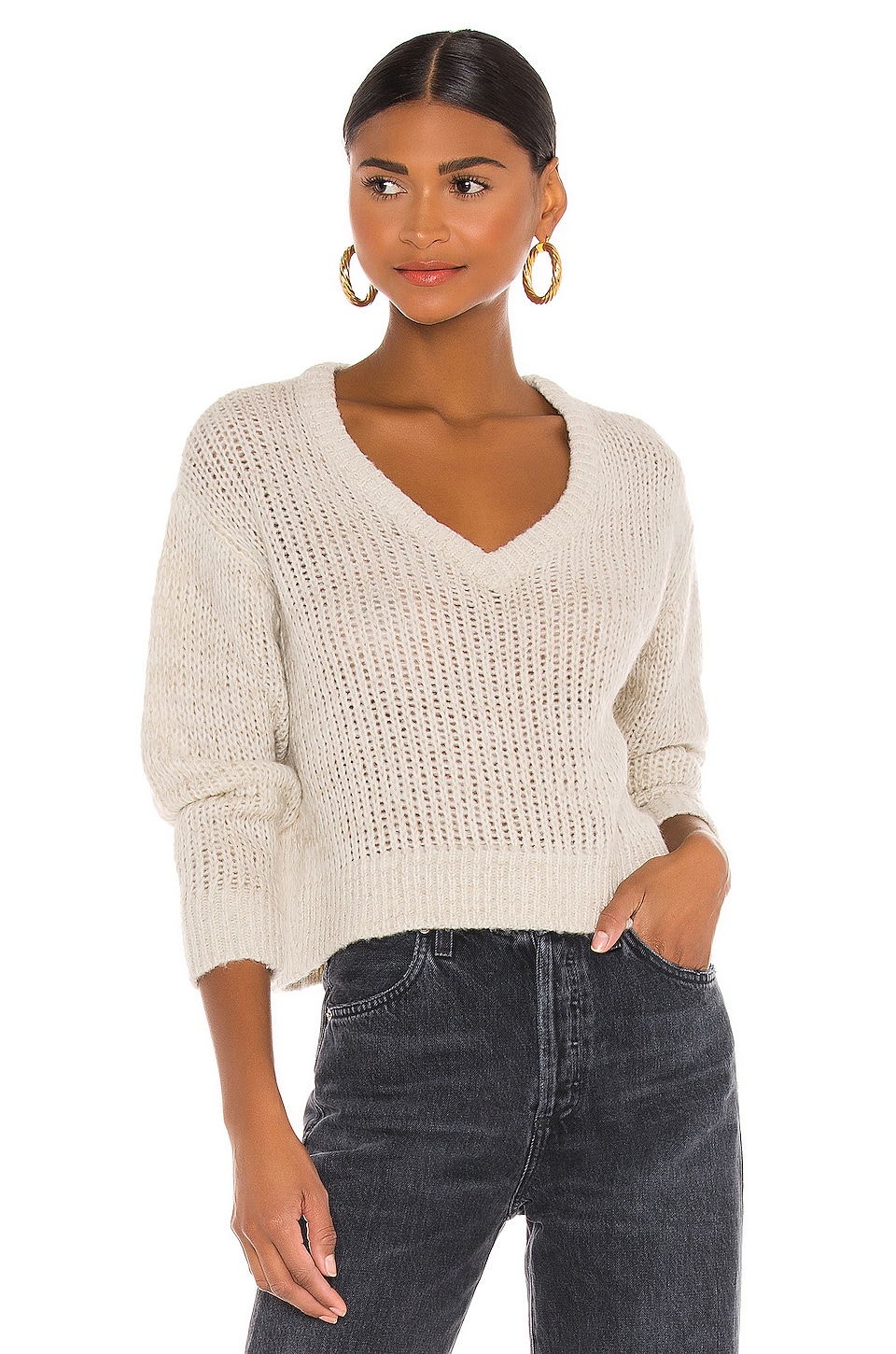 Indah Josie V Neck Crop Sweater In Scirocco